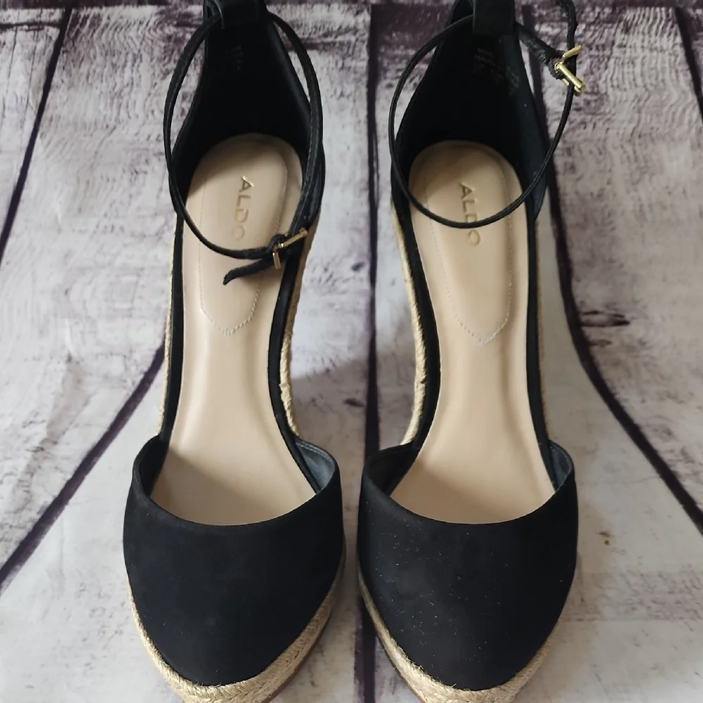Aldo Black Espadrille Wedge Sandals